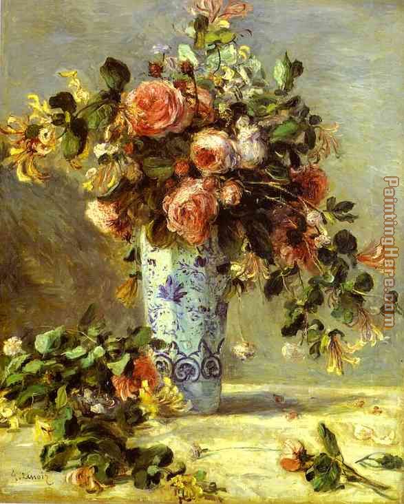 Pierre Auguste Renoir Roses and Jasmin in a Delft Vase